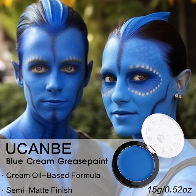 UCANBE Blue Face Body Paint Makeup Foundation, Professional Non-Toxic Greasepaint Palette for Adults Party, Cream Facepaints for Halloween Cosplay Theater Costume Stage SFX Dress-Up Makeup
