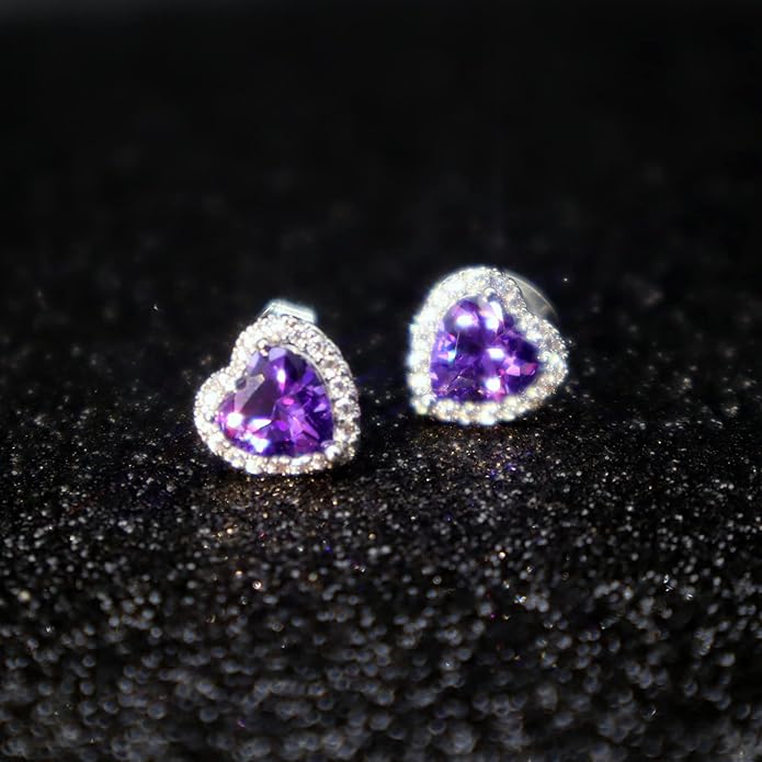 YOMELA Cubic Zirconia Earrings Studs, Halo CZ Birthstone Simulated Diamond Stud Earrings for Women
