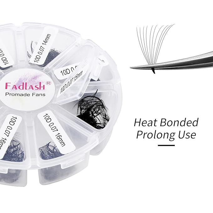Lash Extension 1000 Fans/Tray Mixed Premade Fans Eyelash Extensions D Curl Promades Eyelash Volume Lash Extensions Loose Fans Pre Made Volume Lashes Pointed Base (10D-0.07D, 13-16mm)