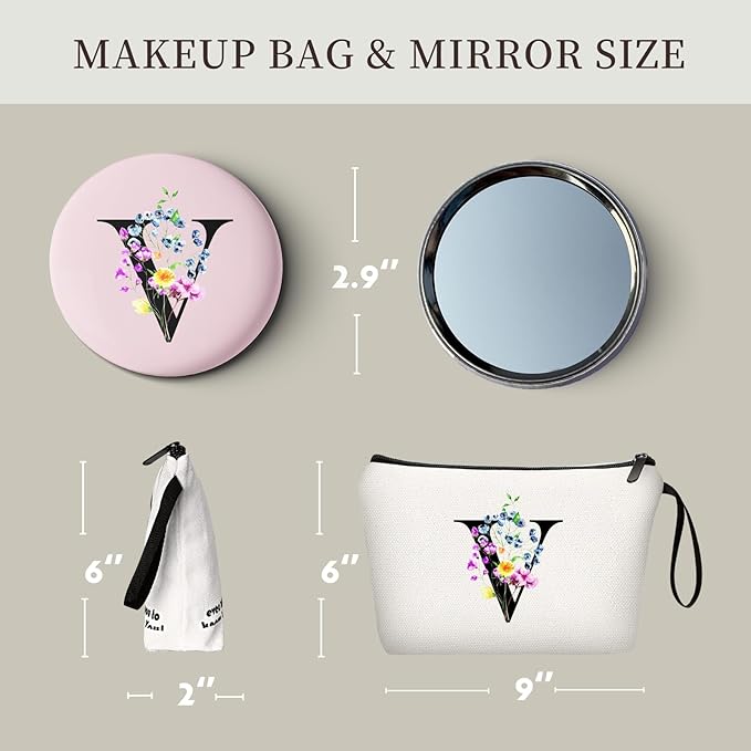 SEAMOON Mom Birthday Thank You Appreciation Gifts for Women Aunt Teacher Coworkers Bride Bridesmaid Monogrammed Travel Makeup Cosmetic Bag with Mirror Valentines Mothers Day Christmas Graduation V