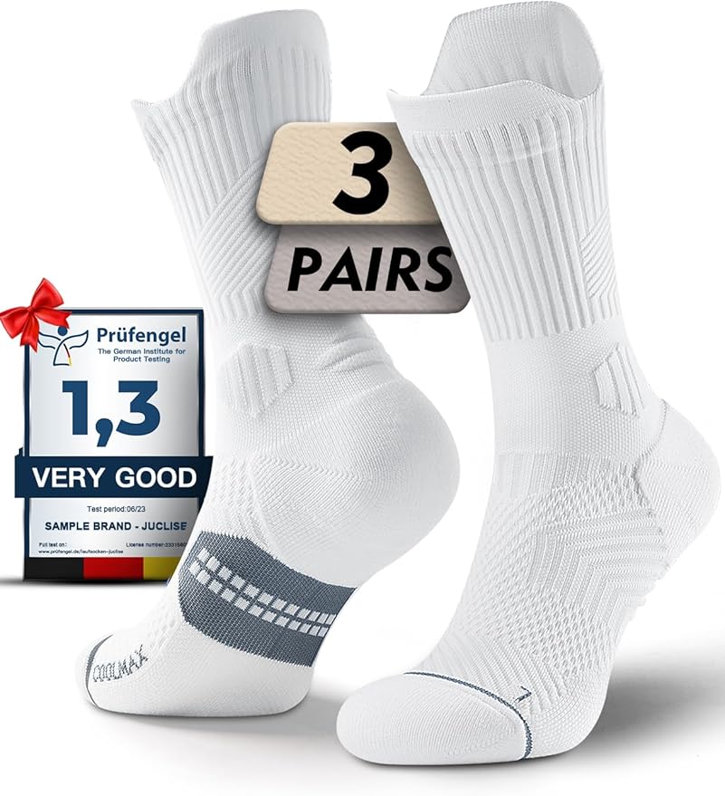 Juclise Womens Coolmax Bamboo Viscose Compression Running Crew Socks, Moisture-Wicking Anti-Blister Hiking&Gym Athletic