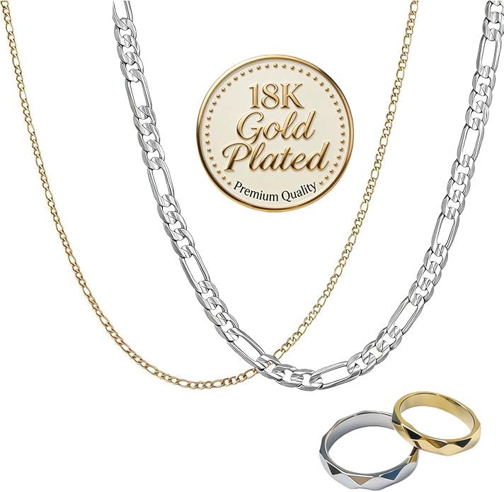 LAOLINTUS Matching Necklace for Couples Necklace Gifts for Women, Valentine’s Day Engagement Gifts for Her, Silver and 18K Gold Plated Figaro Chain for Girlfriend Wife with Double Ring