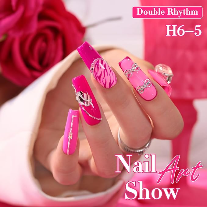 Double Rhythm 6 Pcs Hema Free Gel Polish Set 0.50 OZ Same Color Same Bottle Soak Off Neutral Natural Milky Gel Polish Kit Nail Art Manicure Salon DIY at Home (Bright Pink Purple-H6-5)
