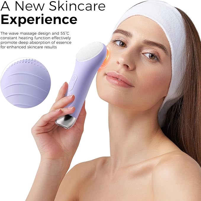 Face Scrubber Facial Cleansing Brush - Waterproof and Rechargeable Face Cleansing Brush with 4 LED Gentle Light, Cleansing, Exfoliating and Massaging, Electric Face Scrub Brush for Men & Women
