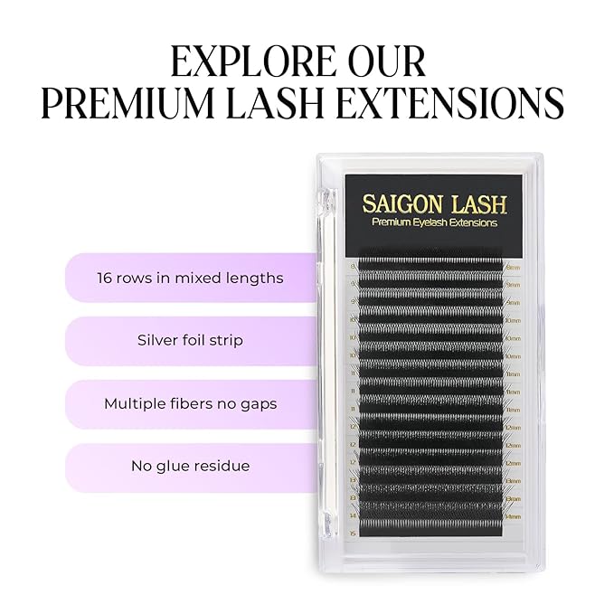 SAIGON LASH 3DW W-Shaped Eyelash Extensions, 3D Volume Fans, 0.07 B C CC D DD Curl, 8–15mm Mixed Length, Premade Cluster Lashes, Matte Black Easy Fanning Lash Tray for Professionals (3DW Lash B-0.07)