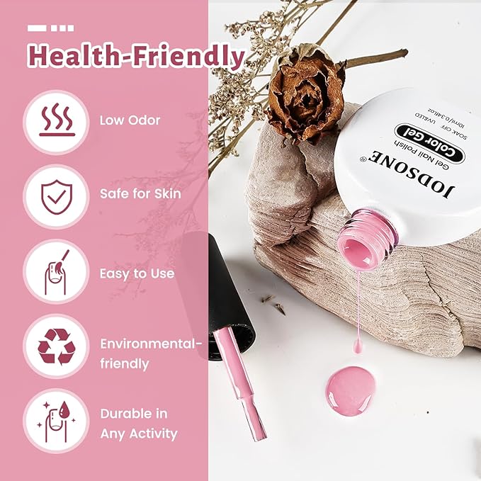 JODSONE Cherry Pink Gel Nail Polish 10ml Soak Off Rose Pink Nail Polish Long Lasting Salon Quality Dusty Roses Nail Art for Women, Low Odor Need U V Lamp Curing