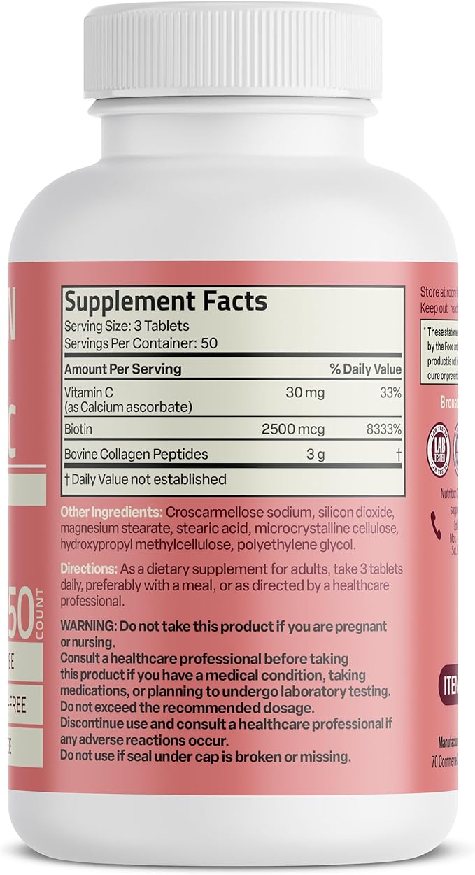 Bronson Collagen Peptides 3000mg (per Serving) with Biotin & Vitamin C - for Hair, Skin & Nails Support, Non-GMO, 150 Tablets