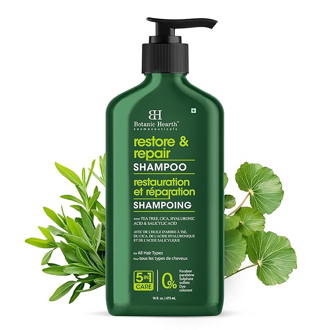 Botanic Hearth Tea Tree Shampoo Infused With Cica, Hyaluronic Acid & Salicylic Acid | Clarifying Shampoo To Repair, Restore & Strengthen Hair | Paraben & Sulfate Free | For All Hair Types, 16 Fl Oz