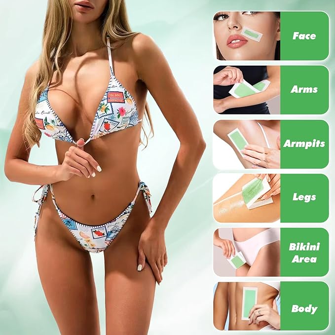 116PCS Wax Strips for Hair Removal, Facial Hair Removal For Women At Home Waxing Kit for Women Face and Body | 116 Waxing Strips & 8 Oil Wipes for All Skin Types