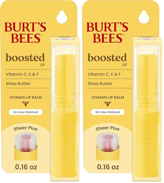 Burt's Bees Boosted Lip Balm Sheer Plus; Vitamin Lip Balm, Nourishing Vitamin C, E, and F Core; 24 Hour Moisture; Tint Free, Semi Glossy Finish; 100% Natural Origin; 1 Tube; 0.16 Oz. (Pack of 2)