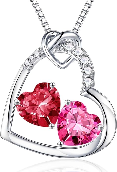 Iefil Valentines Day Gifts for Her - 925 Sterling Silver Heart Birthstone Necklace, Anniversary Birthday Gifts for Women Wife Girlfriend, Jewelry for Mom Daughter