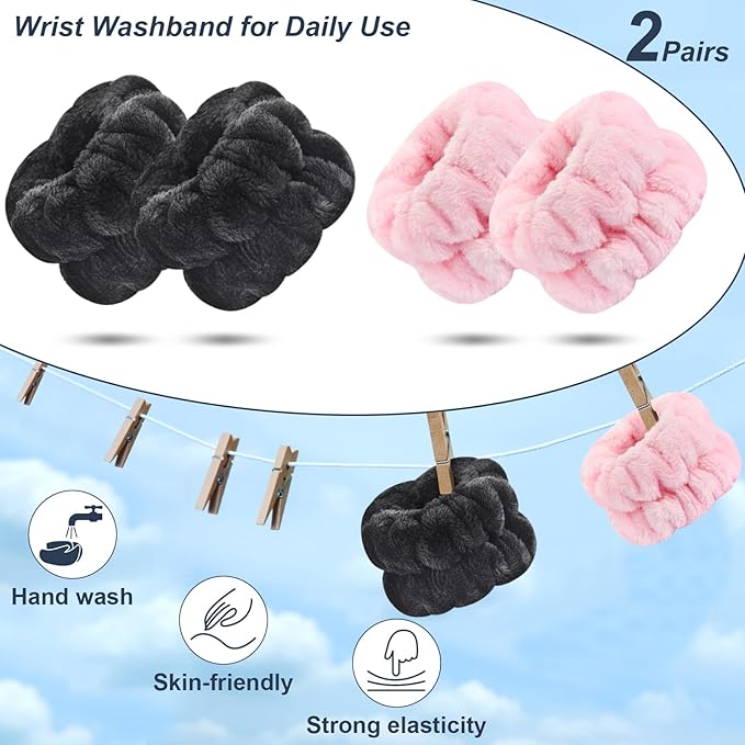 Dorbetar 4 Pcs Wrist Bands for Washing Face, Microfiber Wrist Towels for Washing Face, Spa Wristbands for Washing Face, Face Wash Wristbands, Arm Bands for Washing Face for Woman and Children