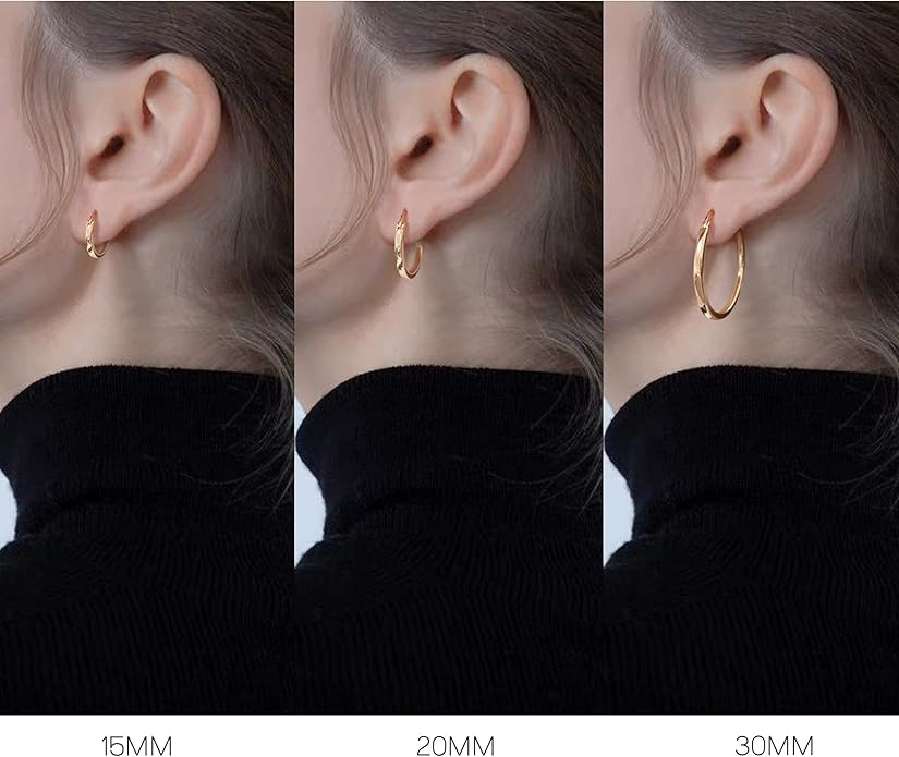 Hayoso 18K Gold Plated Hoop Earrings - 925 Sterling Silver Hoop Earrings Womens Hypoallergenic Hoops | Square Tube Hoop Earrings for Women 15mm/20mm/30mm/40mm