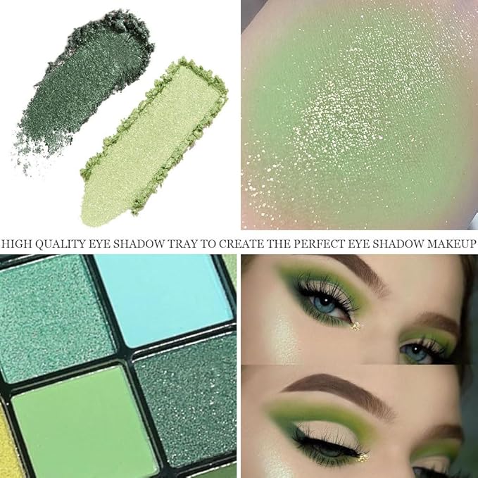 AMY'S DIARY Green Eyeshadow Palette - Forest Green, Yellow 16 Colors Matte & Glitter Eyeshadow - Long Lasting, Colorful Eye Shadow Platte for Christmas, Women & Girls