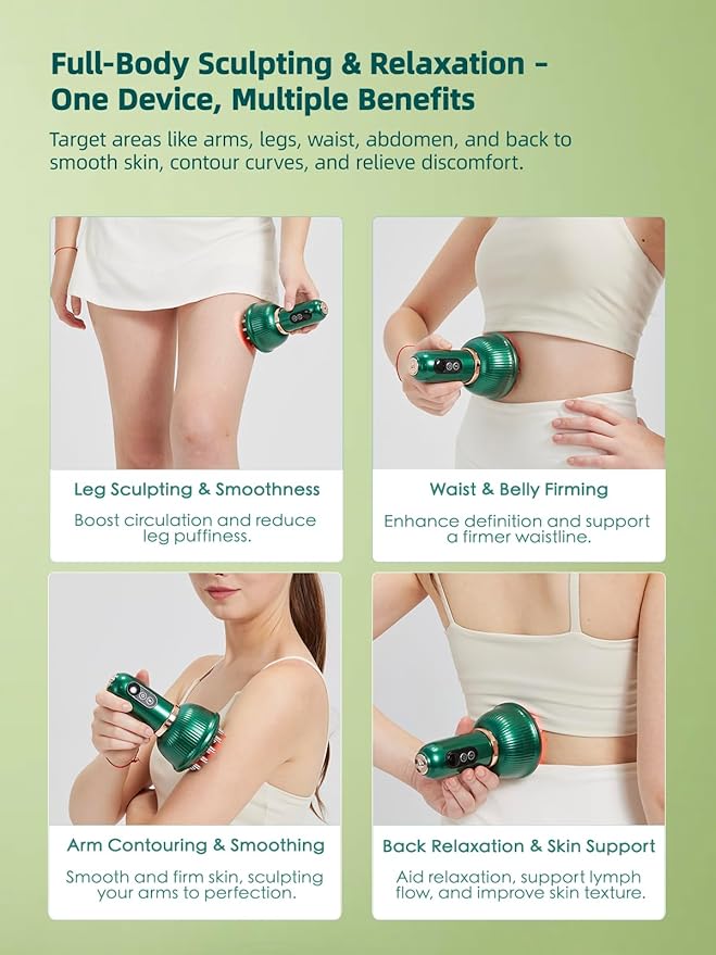 DiDEER Lymphatic Drainage Massager & Anti Cellulite Massage Tool, Reduce Stretch Marks & Cellulite,for Legs, Arms & Belly, Body Sculpting Machine with Microcurrent, Light, Heat & Vibration (Green)