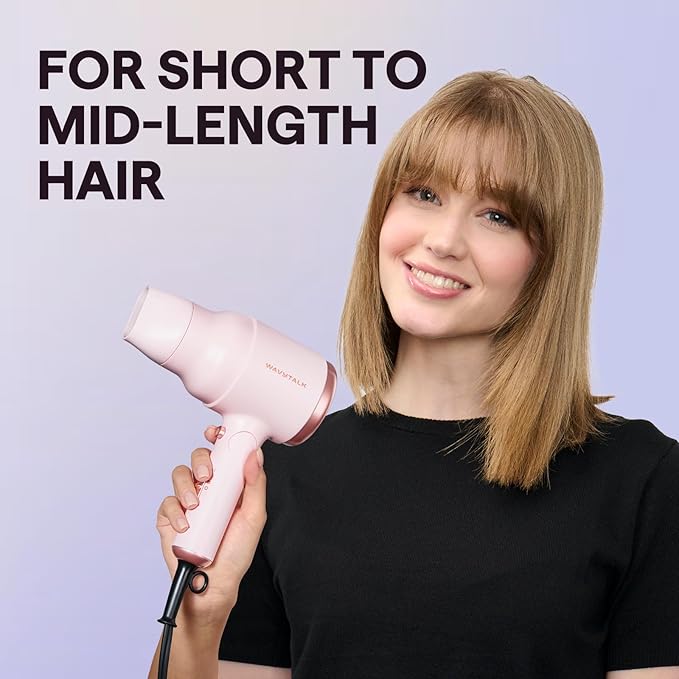 Wavytalk Hair Dryer with Diffuser, Foldable Hair Blow Dryer, 1600W Lightweight Diffuser Hair Dryer for Curly Hair, Black