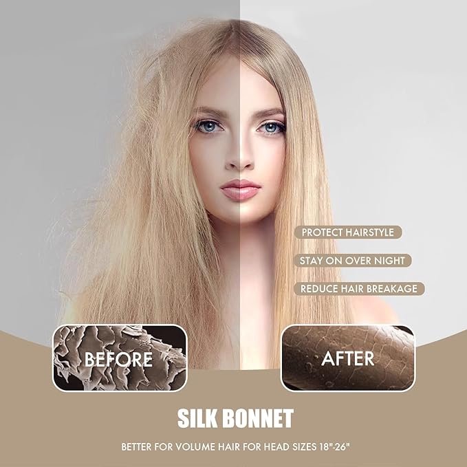 Silk Bonnet for Sleeping Women, Adjustable Soft Satin Lined Bonnet with Tie Band, Double Layer Sleep Night Cap
