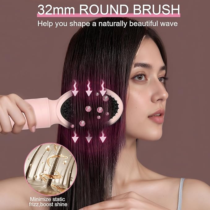 9 in 1 Hair Styler & Air Dryer Brush Curler, 110,000 RPM High-Speed Negative Ionic Foldable Hair Dryer Fast Drying, Multi Professional Hot air Styler for Curling Volumizing Straightening Styling(Pink)