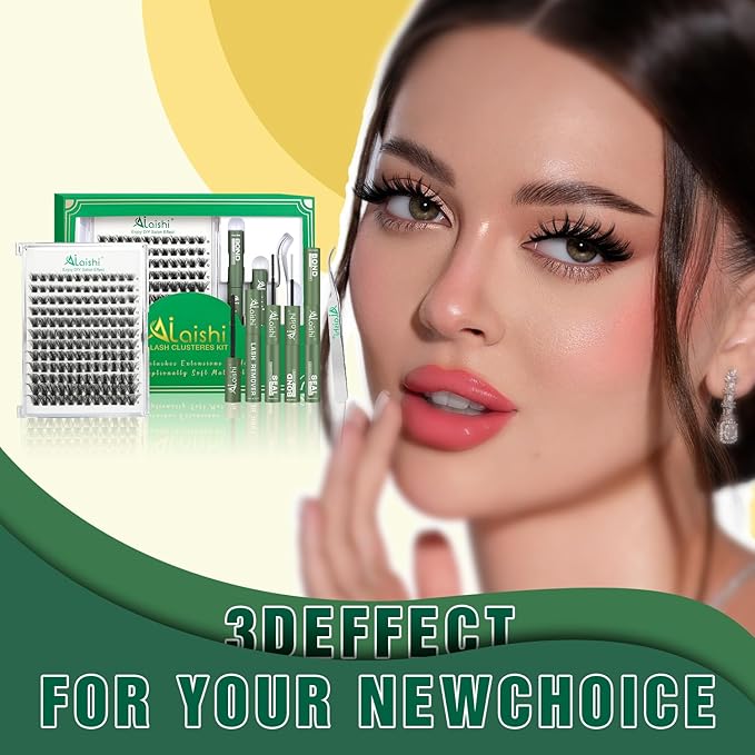 Lash Clusters Kit, DIY 3D Cluster Eyelash Extensions 10‑18mm,144pcs Fluffy D Curl Soft Natural Lashes with Bond and Seal,Remover,Tweezers, –Natural Fake Cat Eye Wispy Individual Clusters（DFW02MIX1-5）