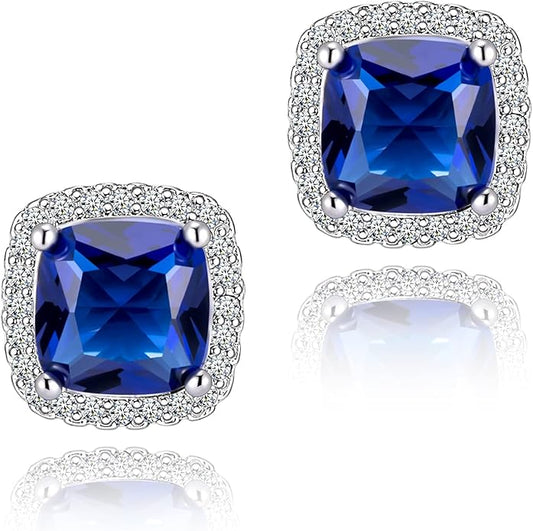 YOMELA Cubic Zirconia Earrings Studs, Halo CZ Birthstone Simulated Diamond Stud Earrings for Women
