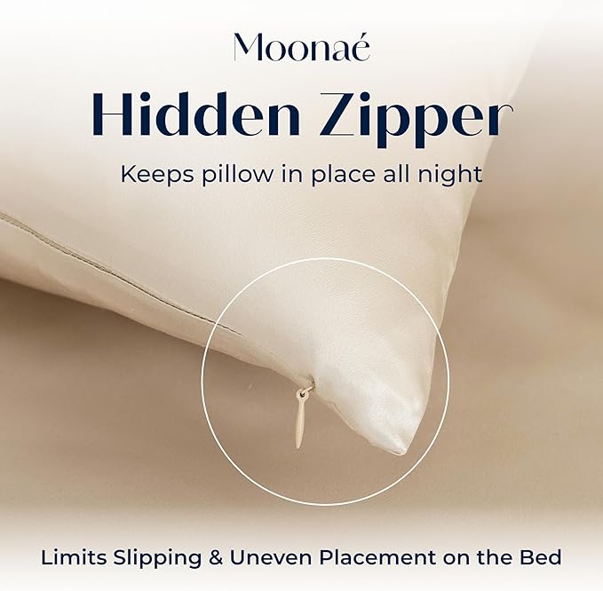 Moonaé Mulberry Silk Pillowcase – Pure Silk Pillow Cover for Healthier Hair & Smoother Skin – Soft, Breathable and Temperature-Regulating, Luxurious Silk Case Colors Champ-S