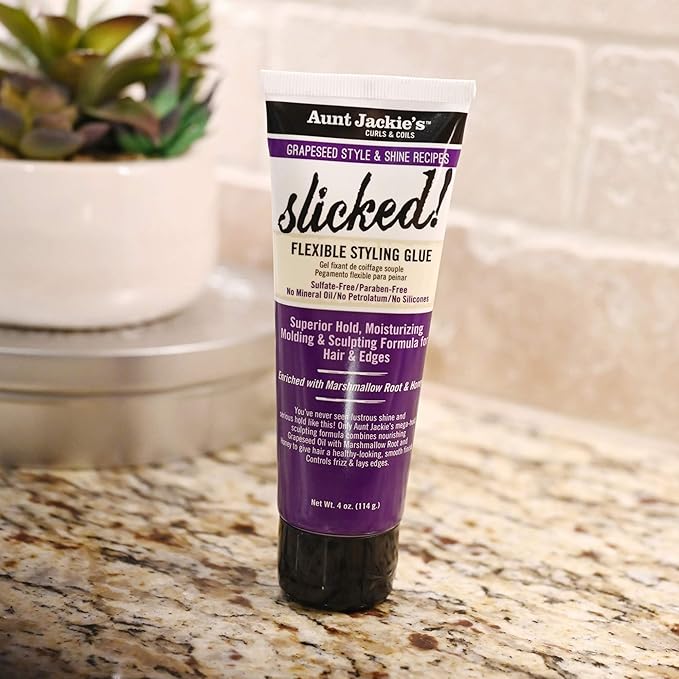 Aunt Jackie's Grapeseed Style and Shine Recipes Slicked Flexible Hair Styling Glue, Superior Hold, 4 Ounce