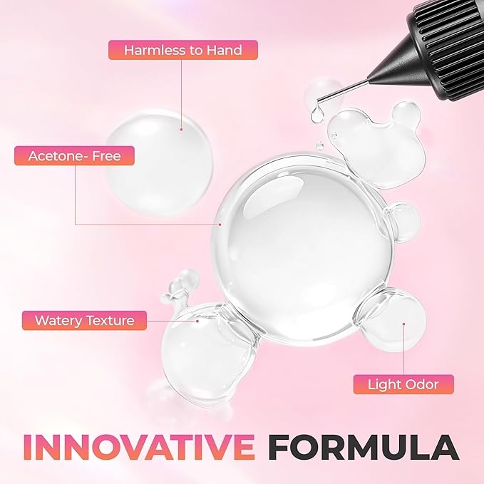 UNA GELLA 20ml*2PCS Nail Glue Remover for Press on, Multi-Functional Pinpoint Glue Remover Fast Removal Gentle Non-Acetone with Crystal Sticks for Nails Polish False Acrylic Nail Tips Home DIY