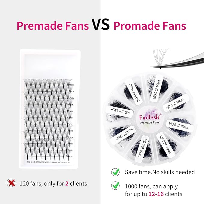 Premade Fans Eyelash Extensions 1000 Promades Eyelash Volume Lash Extensions Pointed Base Loose Fans Premade Lash Extensions Fans Handmade Pre Made Volume Lashes Mix (10D-0.07C, 13-16mm)