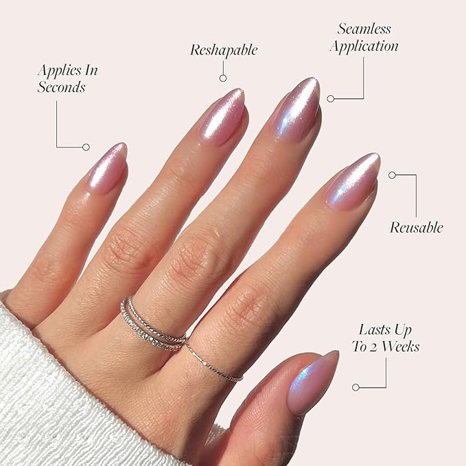 Glamnetic Press On Nails - Seaspell | Short Almond Pink Fake Nails with a Velvet Finish, Salon Quality Summer Nails | 15 Sizes - 30 Nail Kit with Glue