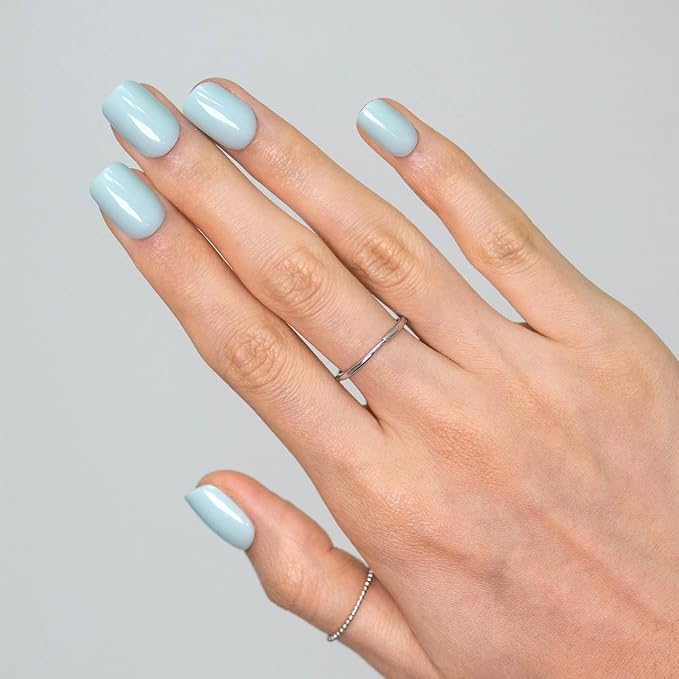 LAMIMOSA 32Pcs Press On Nails Short Square - Pastel Blue Nail Kit, Soft Gel Fake Nails in 16 Sizes, Reusable Glue on Nails, TURQUOISE