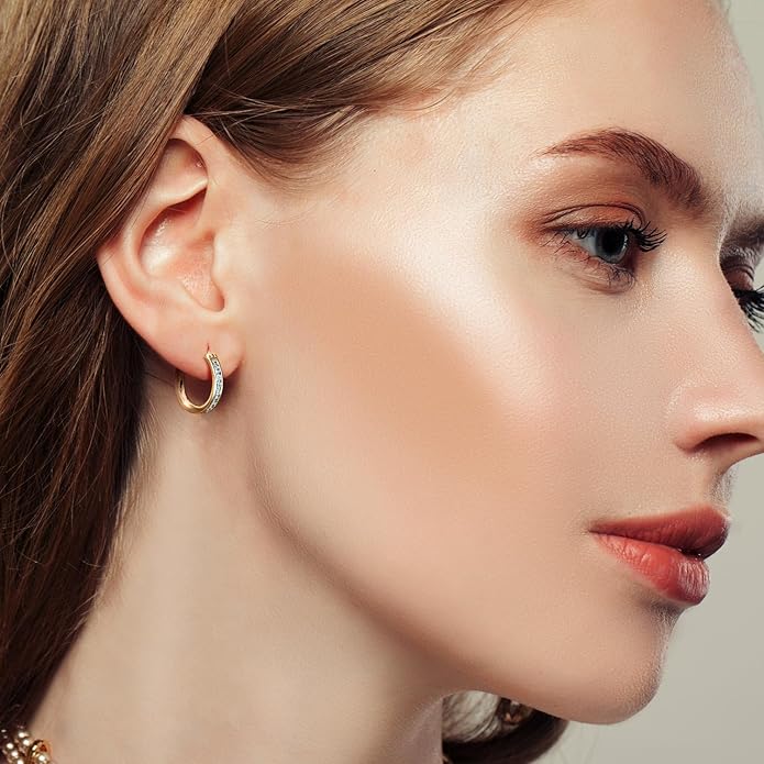Fanglcy Gold Hoop Earrings 14K Gold Hoop Earrings for Women Comfortable Womens Earring Radiant Cubic Zirconia Hypoallergenic Lightweight Hoops Earring for Women 20mm