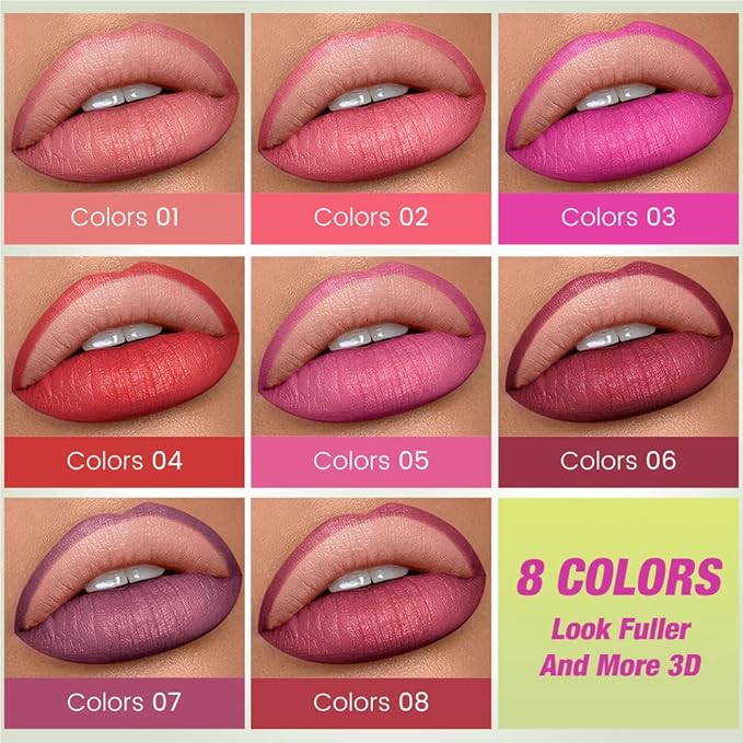 evpct 8Pcs Triangle Lip Liner Pencil Pack for Women, Retractable Lips Liners Pen Triangle Tip for Sculpting & Filling & Plumping, Longwear Lipliners Pencil, Vegan Cruelty Free Lip Filler Plumper Set