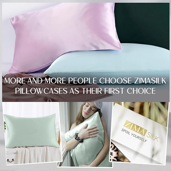 ZIMASILK 100% Pure Mulberry Silk Pillowcase for Hair and Skin Health,Soft and Smooth,Both Sides Premium Grade 6A Silk,600 Thread Count,with Hidden Zipper,1pc(Standard 20''x26'',Mint Green)
