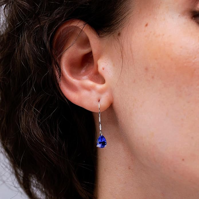 ANGARA Natural Tanzanite Earrings for Women | Solitaire Pear-Shaped Tanzanite Leverback Earrings in 14K Solid Gold/Platinum | December Birthday, Anniversary, Gemstone Jewellery Gift