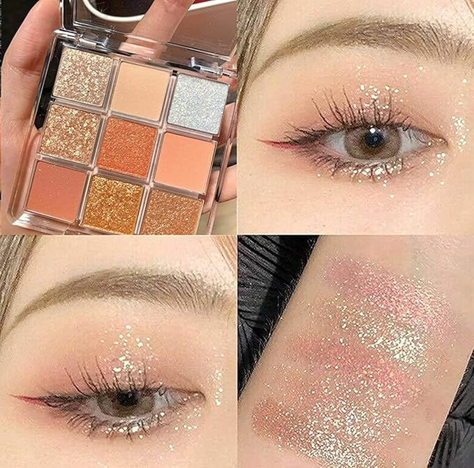 Kayswang 9 colors glitter eyeshadow palette makeup palette matte high pigment color cream texture natural eye shadow powder eye shadow palette in autumn and winter long lasting (gold+purple)