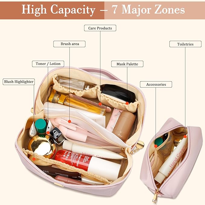 Valentine's Day Gifts for Women Teen Girl, Personalized Initial Makeup Organizer Bag Set, Open Flat Travel Cosmetic Bag With Clear Divider and Handle(Pink,K)
