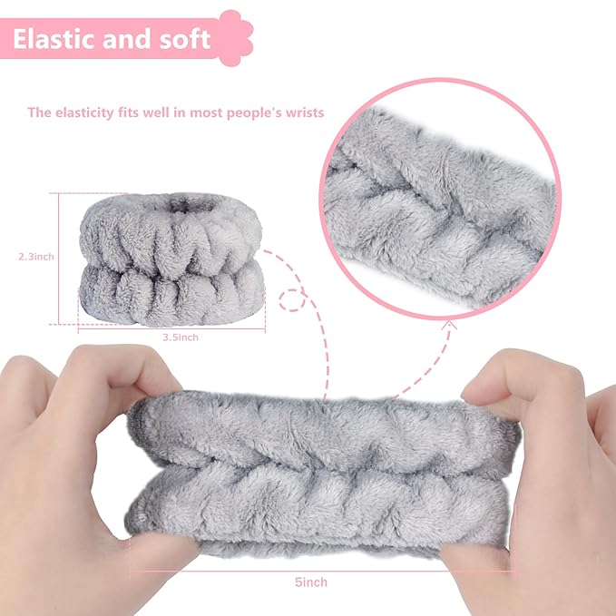 Taocar 2pcs Wrist Bands for Washing Face, Microfiber Face Washing Wristbands, Arm Wrist Towels, Spa Face Wash Wristbands, Stretchy Absorbent Wash Band for Woman Children