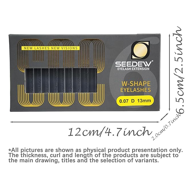 SEEDEW 6D Lash Extensions, 0.07mm C Curl 10mm 12 Rows/Tray, W Shape Flat Stem, Korean PBT Mega Volume False Eyelashes Grafting for Beginner Artist, Lash Tech, Beauty Salon(6D-Matte Black-0.07-C-10mm)