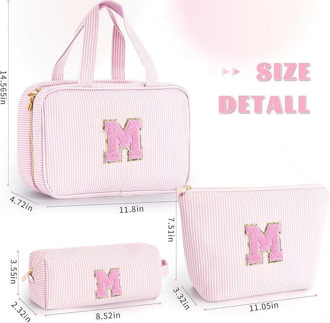 Valentines Day Gifts for Grandkids - Teen Girls Mom Gifts Initial Toiletry Makeup Bag Birthday Gift Travel Cosmetic Bags Travel Essentials - Pink M