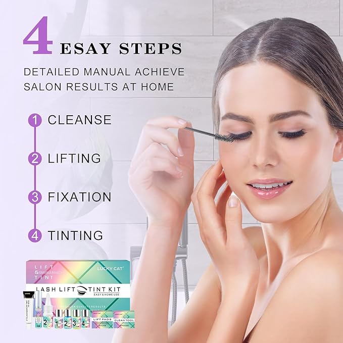 Lash Lift and Black Kit, Professional Brow Lamination and Black Kit, 4 In 1 Eyelash & Eyebrow Perm Kit, Quick Lifting & Voluminous Coloring, Easy to Use at Home Diy & Salon