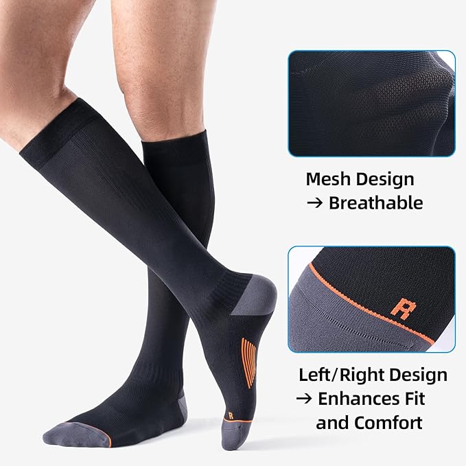 Bbfrey Compression Socks with Cushioned Sole & Arch Support - 15-20 mmHg Moderate Support Socks for Sports, Travel, Flying