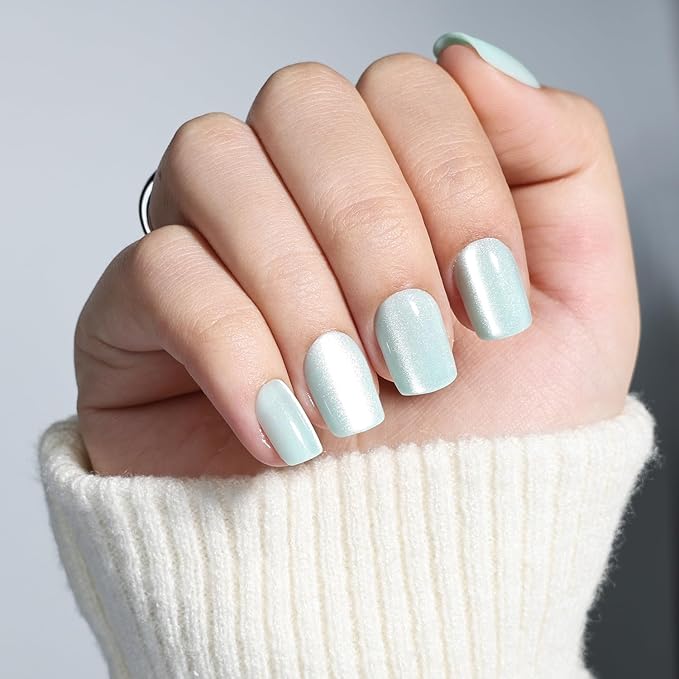 Leefrei Press On Nails, Short Square Green Glazed Press on Nails Frosted Mint Nails Press Ons for Women DIY Fake Nails Kit with Glue, Reusable Glue on Nails Short in 15 Sizes - 30pcs, Frosted Mint