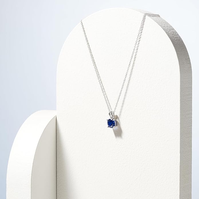 Amazon Essentials Sterling Silver Round Cut Birthstone Pendant Necklace 18"