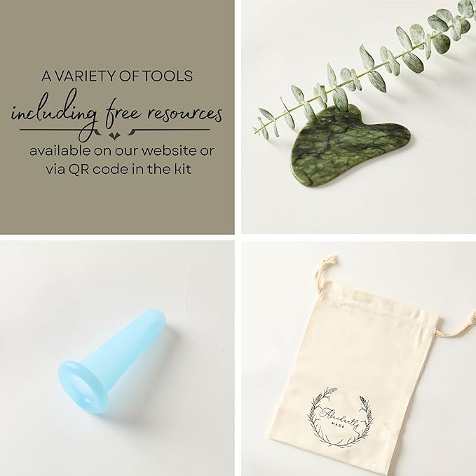 Abundantly Made Co. | 6-Piece Lymphatic Drainage Variety Kit + Wood Therapy Massage Tools | Wood, Jade & Silicone for Maderoterapia, Gua Sha, Cupping & Dry Brushing | Body Sculpting + Fascia Massager