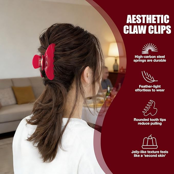 Big Hair Claw Clips for Thick Hair, Tortoise Shell Nonslip Large Red Hair Clips, Celluloid Butterfly Jaw Clips, Strong Hold for Women