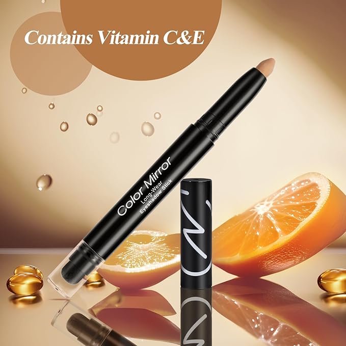 Longwear Cream Eye Shadow Sticks(25 Matte Milk Tea), Smudge-Proof, Waterproof Eyeshadow,Silky Formula Glitter With Makeup Brush,Nude Eyeshadow Stick