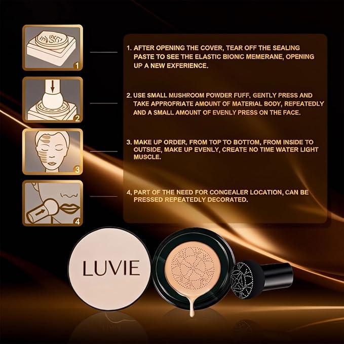 Foundation Cushion, 2026 New Mushroom Head Air Cushion Cc Cream Foundation, Bb Cream Foundations, Lifts and Moisturizes, Long-Lasting and Evens out Skin Texture (Ivory white)