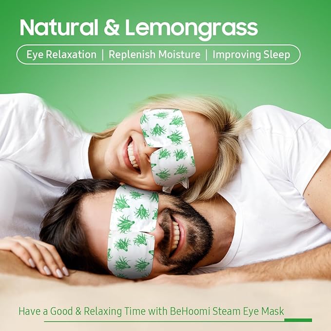 BeHoomi 20 Packs Steam Eye Mask, Heated Eye Mask Warm Compress for Eyes, Disposable Self Heating Steam Mask Sleep, Spa, Travel Essentials & Relaxation Gifts for Women, Stocking Stuffers (Lemongrass)