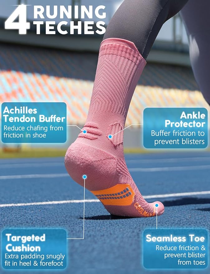Juclise Womens Coolmax Bamboo Viscose Compression Running Crew Socks, Moisture-Wicking Anti-Blister Hiking&Gym Athletic