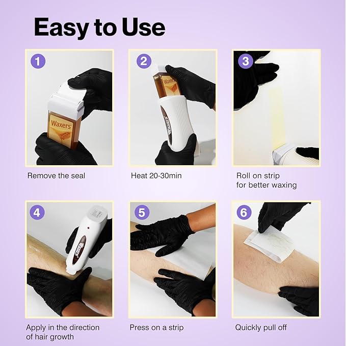 Waxers Wax Roller Kit for Hair Removal Lavender Roll on Wax Kit for Women Men Professional Soft Wax for Leg Arms Back & Armpit